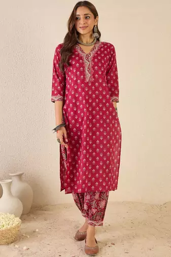 Women Floral Printed Regular V-Neck Kurta with Salwar & Dupatta