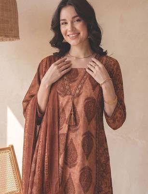 Women Ethnic Motifs Printed Empire Sequinned  Cotton Kurta with Trousers & With Dupatta 2