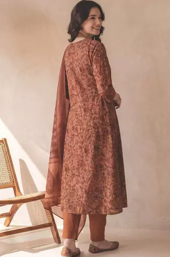 Women Ethnic Motifs Printed Empire Sequinned Pure Cotton Kurta with Trousers & With Dupatta