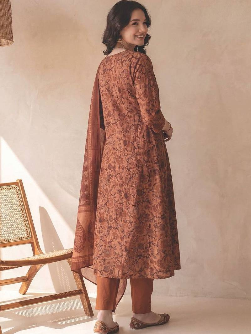Women Ethnic Motifs Printed Empire Sequinned  Cotton Kurta with Trousers & With Dupatta