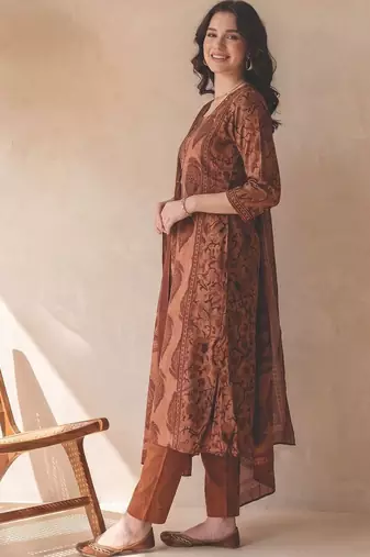 Women Ethnic Motifs Printed Empire Sequinned Pure Cotton Kurta with Trousers & With Dupatta