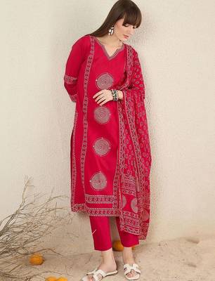 Women Ethnic Motifs Printed Regular  Cotton Kurta with Trousers & With Dupatta 1