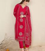 Women Ethnic Motifs Printed Regular  Cotton Kurta with Trousers & With Dupatta