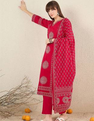 Women Ethnic Motifs Printed Regular  Cotton Kurta with Trousers & With Dupatta 2
