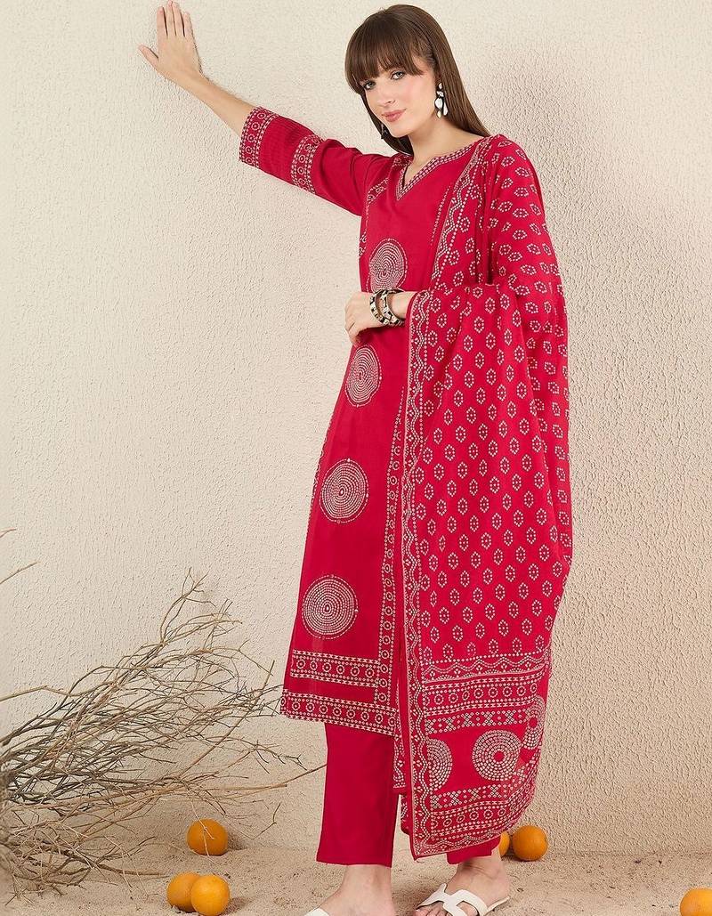 Women Ethnic Motifs Printed Regular  Cotton Kurta with Trousers & With Dupatta