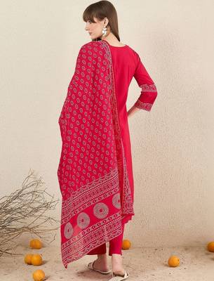 Women Ethnic Motifs Printed Regular  Cotton Kurta with Trousers & With Dupatta 3