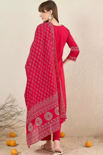 Women Ethnic Motifs Printed Regular Pure Cotton Kurta with Trousers & With Dupatta