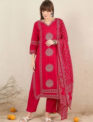 Women Ethnic Motifs Printed Regular  Cotton Kurta with Trousers & With Dupatta 4