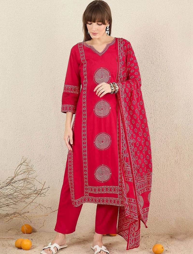 Women Ethnic Motifs Printed Regular  Cotton Kurta with Trousers & With Dupatta