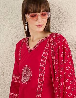 Women Ethnic Motifs Printed Regular  Cotton Kurta with Trousers & With Dupatta 5