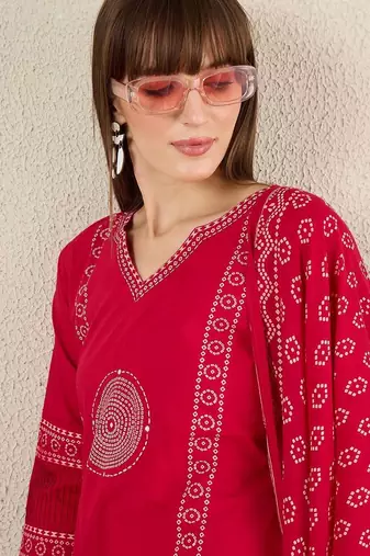 Women Ethnic Motifs Printed Regular Pure Cotton Kurta with Trousers & With Dupatta
