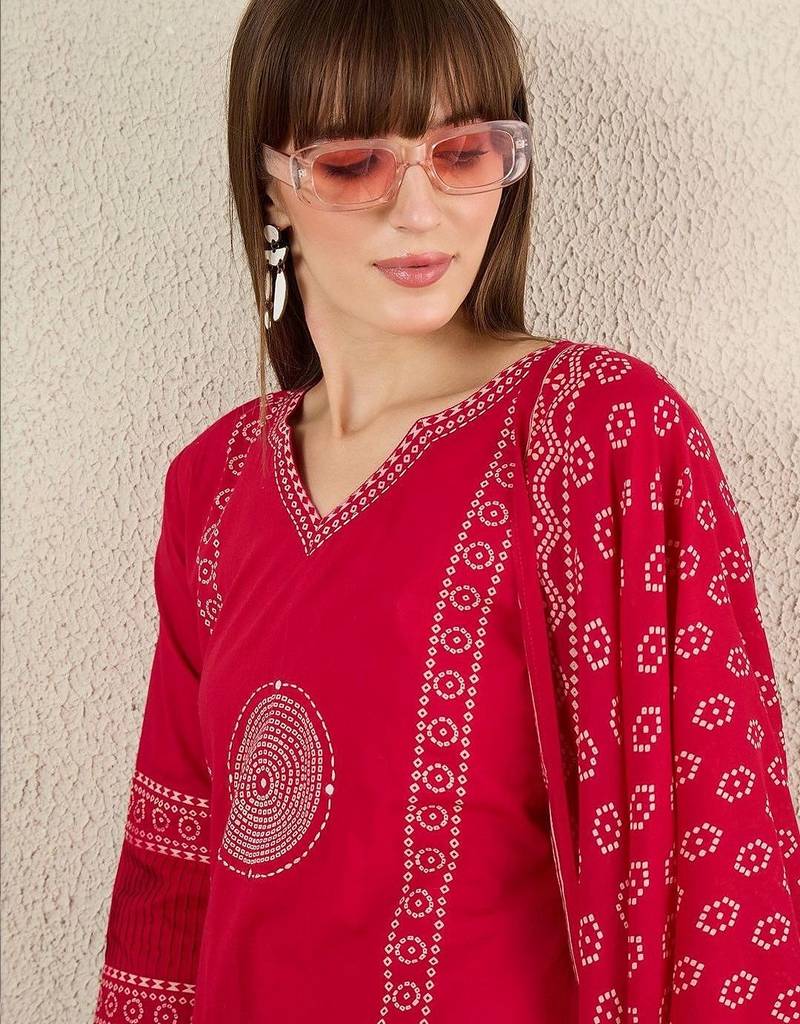 Women Ethnic Motifs Printed Regular  Cotton Kurta with Trousers & With Dupatta