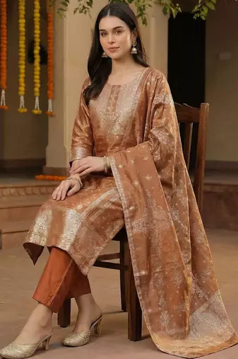 Women Regular Kurta with Trousers & With Dupatta
