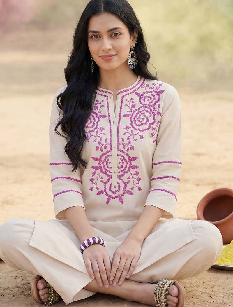 Women Ethnic Motifs Embroidered Regular Thread Work Kurta with Trousers