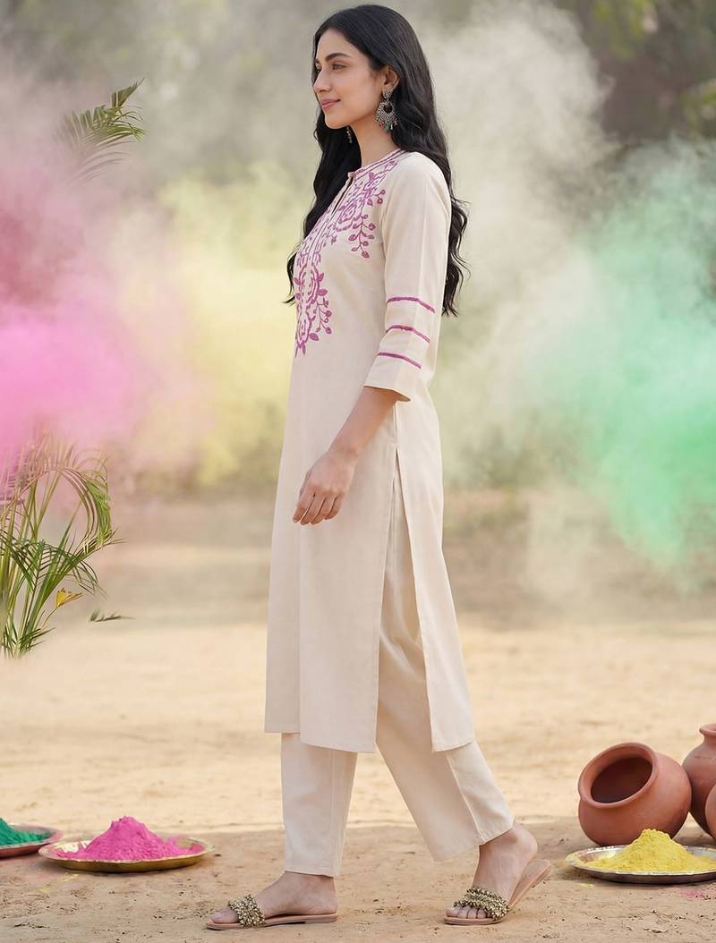 Women Ethnic Motifs Embroidered Regular Thread Work Kurta with Trousers