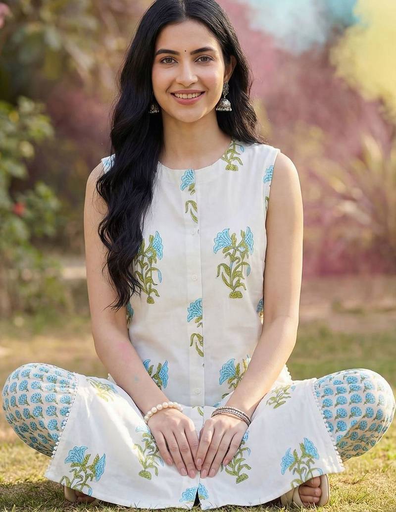 Women Floral Printed Regular  Cotton Kurta with Trousers