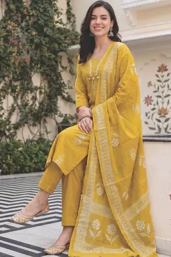 Women Printed Regular  Cotton Kurta with Palazzos & With Dupatta