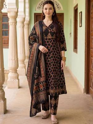 Women Ethnic Motifs Printed Regular  Cotton Kurta with Trousers & With Dupatta 5