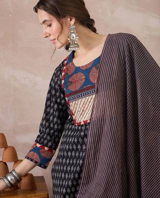 Women Ethnic Motifs Printed Regular  Cotton Kurta with Trousers & With Dupatta 2