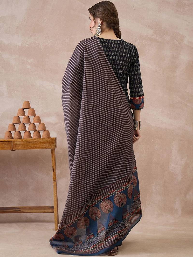 Women Ethnic Motifs Printed Regular  Cotton Kurta with Trousers & With Dupatta