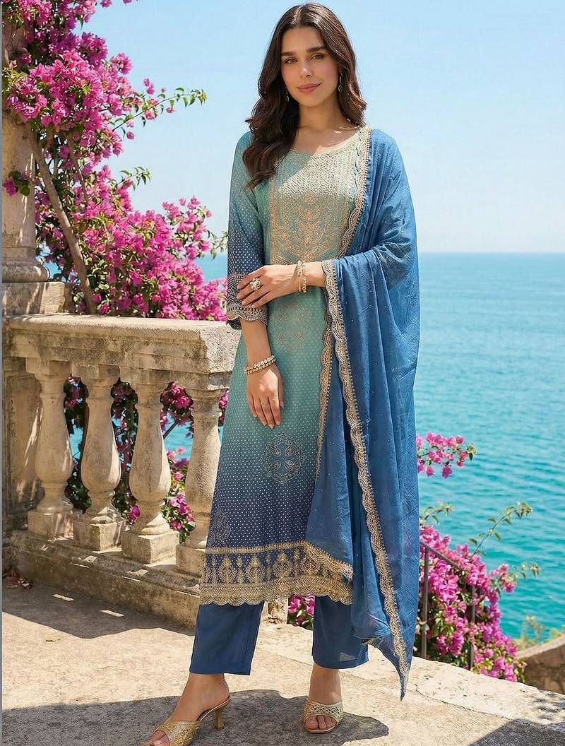 Women Ethnic Motifs Printed Regular Sequinned Kurta with Trousers & With Dupatta