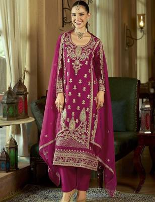Women Ethnic Motifs Embroidered Regular Kurta with Trousers & With Dupatta 1