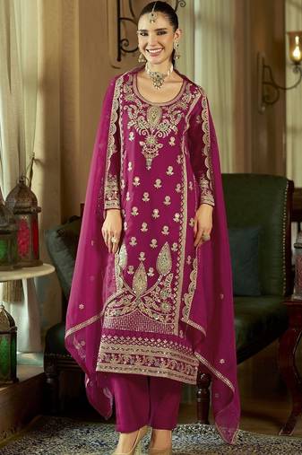 Women Ethnic Motifs Embroidered Kurta with Trousers & With Dupatta