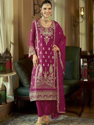 Women Ethnic Motifs Embroidered Regular Kurta with Trousers & With Dupatta 6