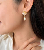 Freshwater pearl cluster ball drop earrings with gold tone