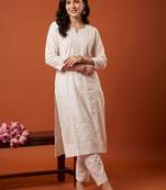 Women Ethnic Motifs Embroidered Regular Chikankari Kurta with Trousers