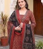 Women Ethnic Motifs Printed Regular Mirror Work  Cotton Kurta with Trousers & With Dupatta