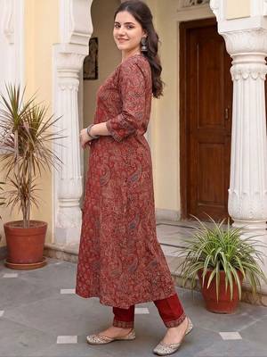 Women Ethnic Motifs Printed Regular Mirror Work  Cotton Kurta with Trousers & With Dupatta 3