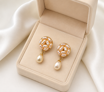 Freshwater pearl cluster ball drop earrings with gold tone 2