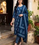 Women Ethnic Motifs Printed Regular  Cotton Kurta with Trousers & With Dupatta