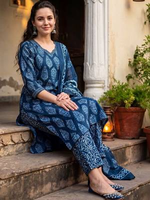 Women Ethnic Motifs Printed Regular  Cotton Kurta with Trousers & With Dupatta 5