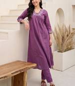 Women Ethnic Motifs Embroidered Regular Thread Work  Cotton Kurta with Trousers