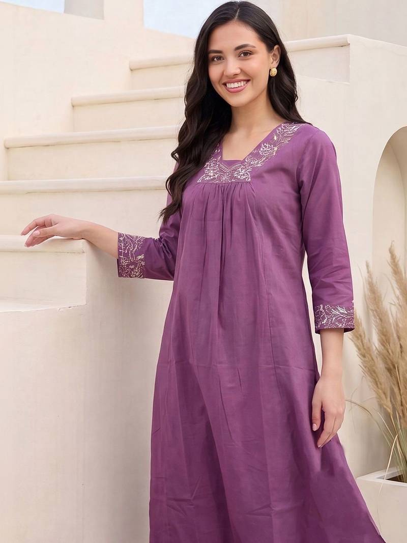 Women Ethnic Motifs Embroidered Regular Thread Work  Cotton Kurta with Trousers