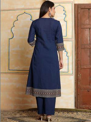 Women Ethnic Motifs Regular Thread Work  Cotton Kurta with Trousers & With Dupatta 5