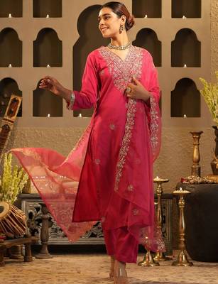 Women Ethnic Motifs Embroidered Regular Sequinned Kurta with Trousers & Dupatta 2