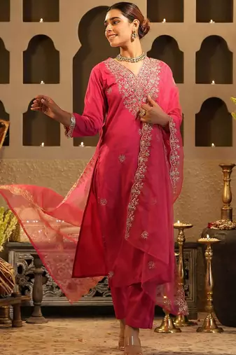 Women Ethnic Motifs Embroidered Regular Sequinned Kurta with Trousers & Dupatta