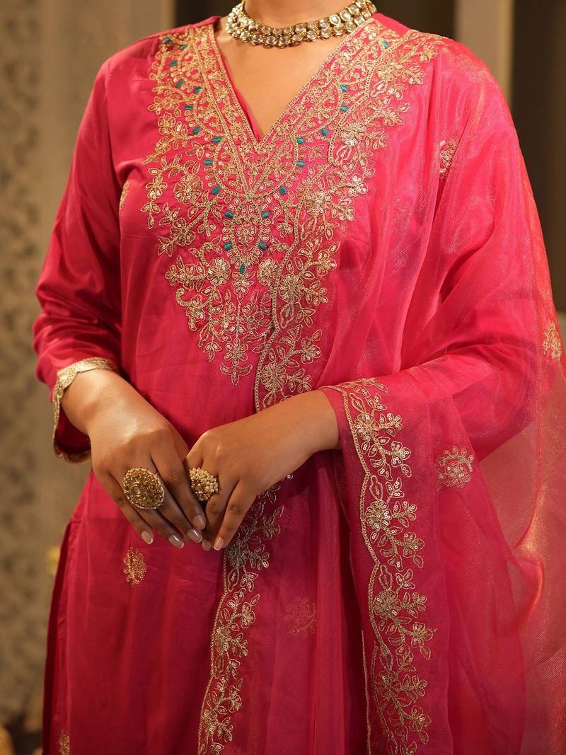 Women Ethnic Motifs Embroidered Regular Sequinned Kurta with Trousers & Dupatta