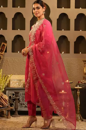 Women Ethnic Motifs Embroidered Regular Sequinned Kurta with Trousers & Dupatta