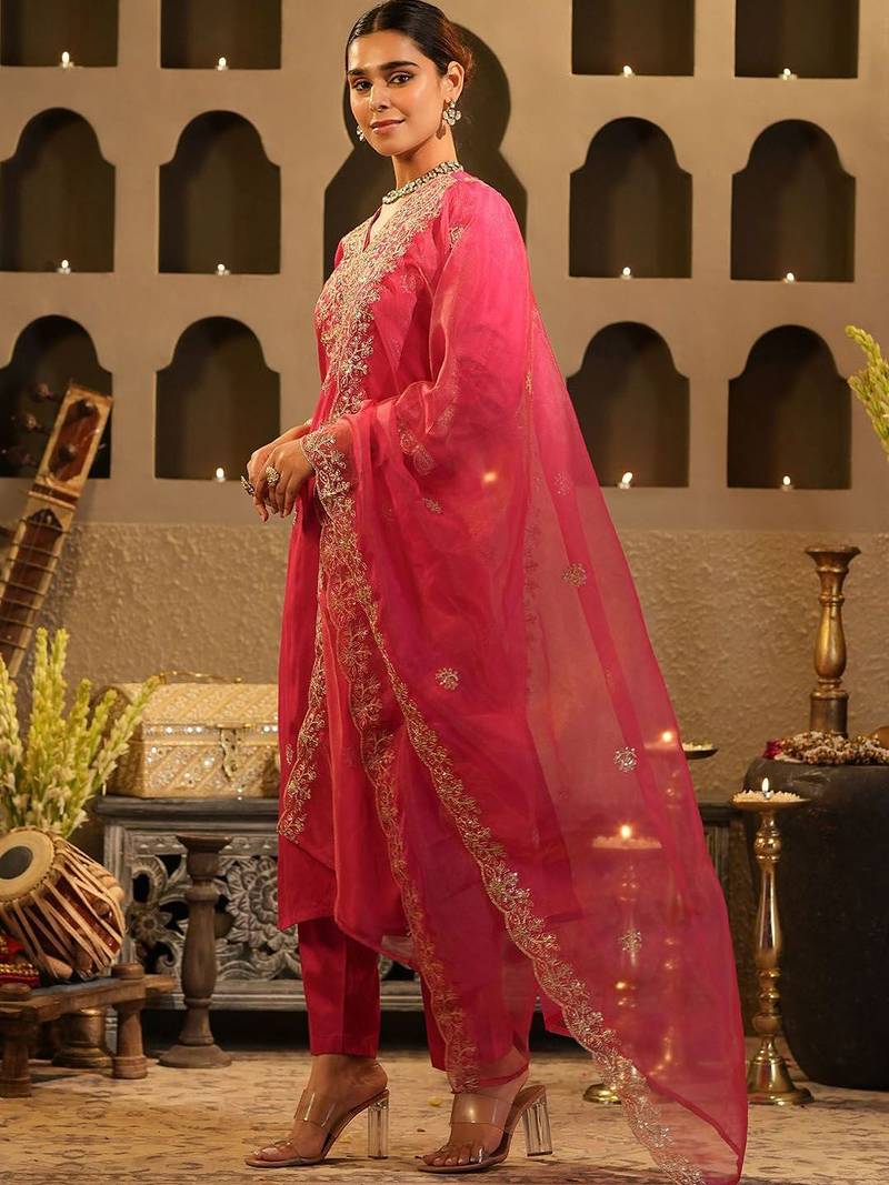 Women Ethnic Motifs Embroidered Regular Sequinned Kurta with Trousers & Dupatta