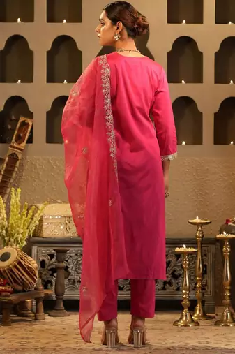 Women Ethnic Motifs Embroidered Regular Sequinned Kurta with Trousers & Dupatta