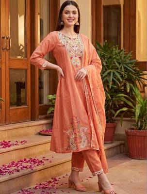 Women Ethnic Motifs Embroidered Regular Thread Work Kurta with Trousers & With Dupatta 1