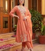Women Ethnic Motifs Embroidered Regular Thread Work Kurta with Trousers & With Dupatta