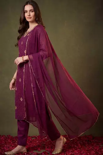 Women Ethnic Motifs Printed Regular Gotta Patti Kurta with Trousers & With Dupatta
