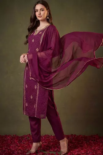 Women Ethnic Motifs Printed Regular Gotta Patti Kurta with Trousers & With Dupatta
