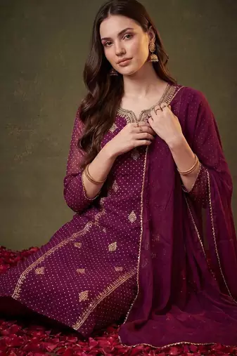 Women Ethnic Motifs Printed Regular Gotta Patti Kurta with Trousers & With Dupatta