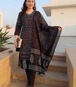 Women Ethnic Motifs Printed Regular  Cotton Kurta with Trousers & With Dupatta